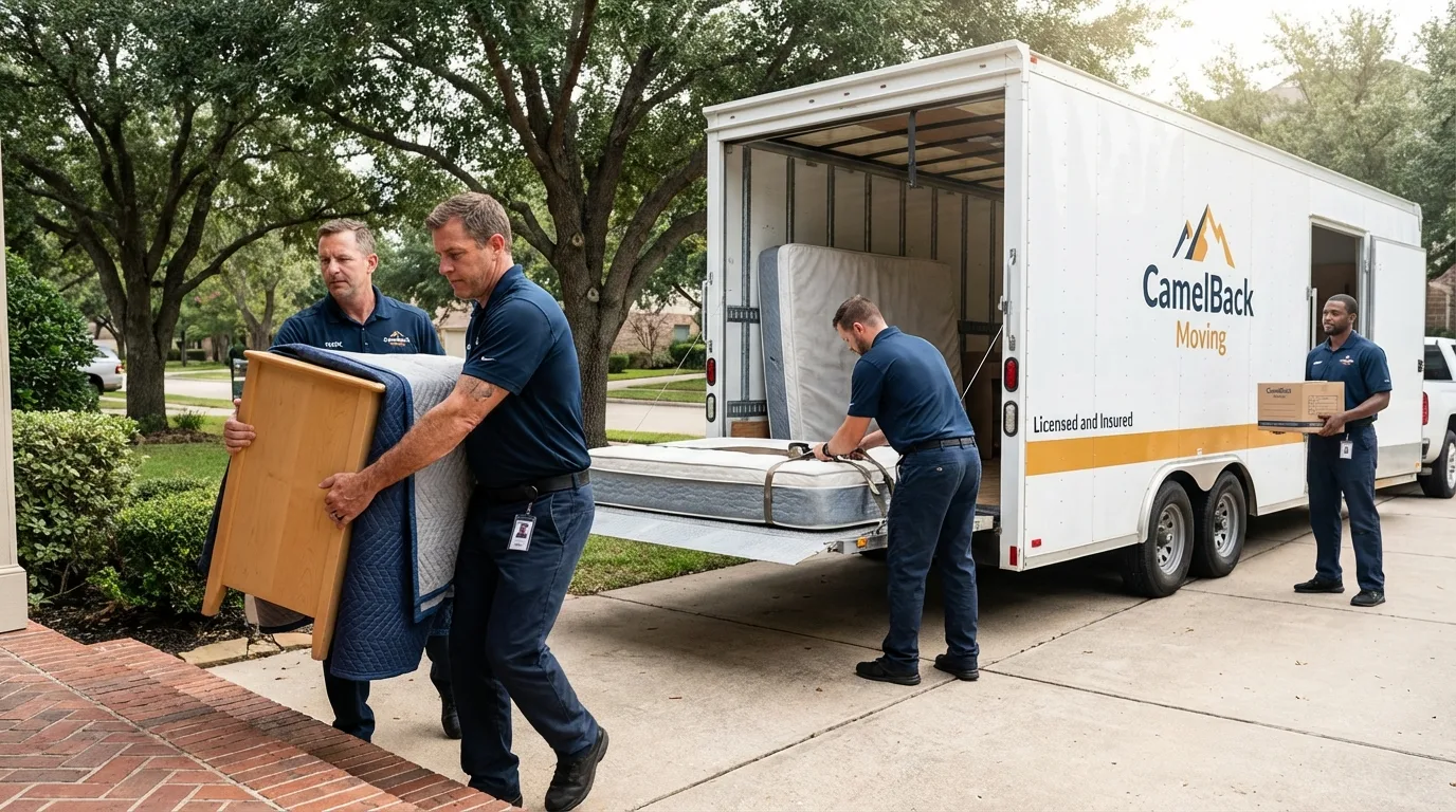 Crew loading residential truck for cross-state move from San Gabriel, CA