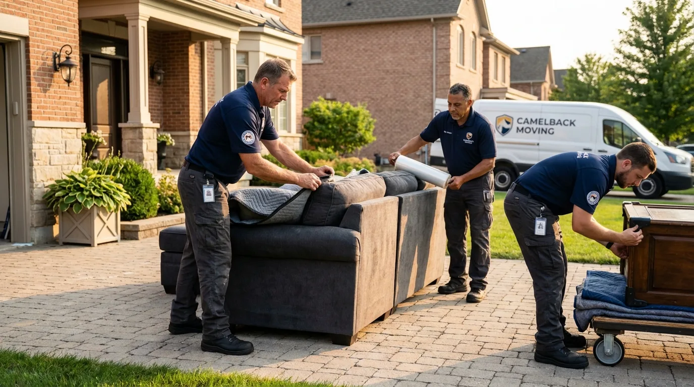 Large estate moving crew wrapping furniture in San Gabriel, CA