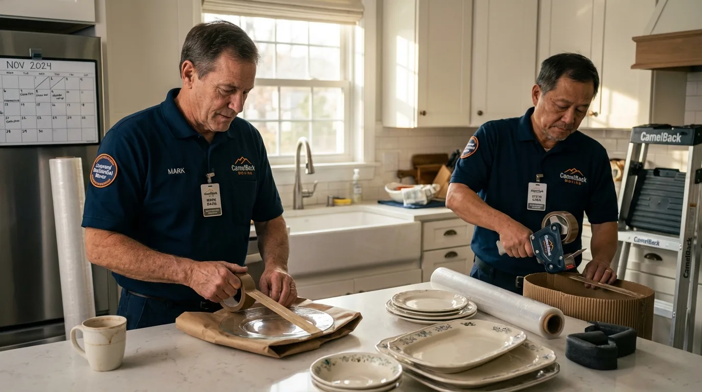 Professional crew packing kitchen dishware in San Gabriel, CA